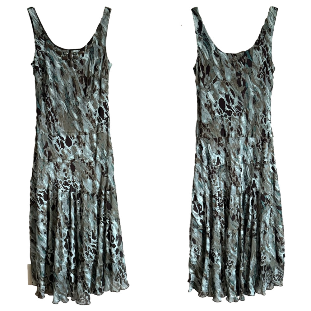 Y2k Jessica Howard Tiered Chiffon Maxi Dress Embellished Neckline Drop Waist 8